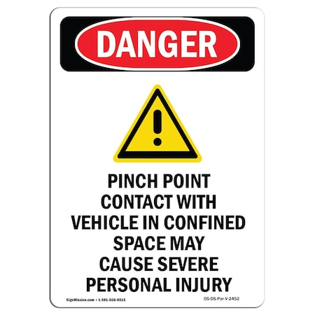 OSHA Danger Sign, Pinch Point Contact, 5in X 3.5in Decal
